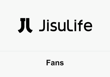 Black JisuLife symbol and wordmark with Fans label on a white background