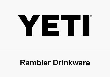 Black YETI wordmark above the words Rambler Drinkware on white