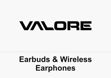 Black VALORE wordmark above the caption Earbuds & Wireless Earphones on white