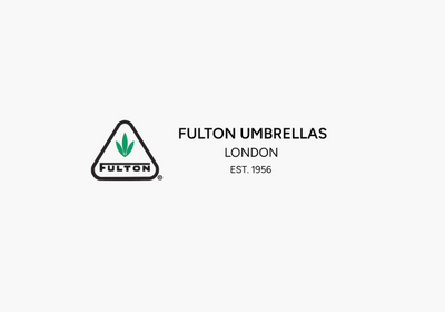 Fulton Umbrellas London logo with green leaf emblem and Est. 1956 text