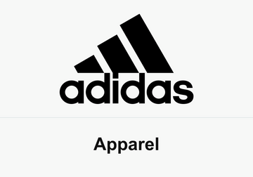 Black Adidas logo with Apparel text