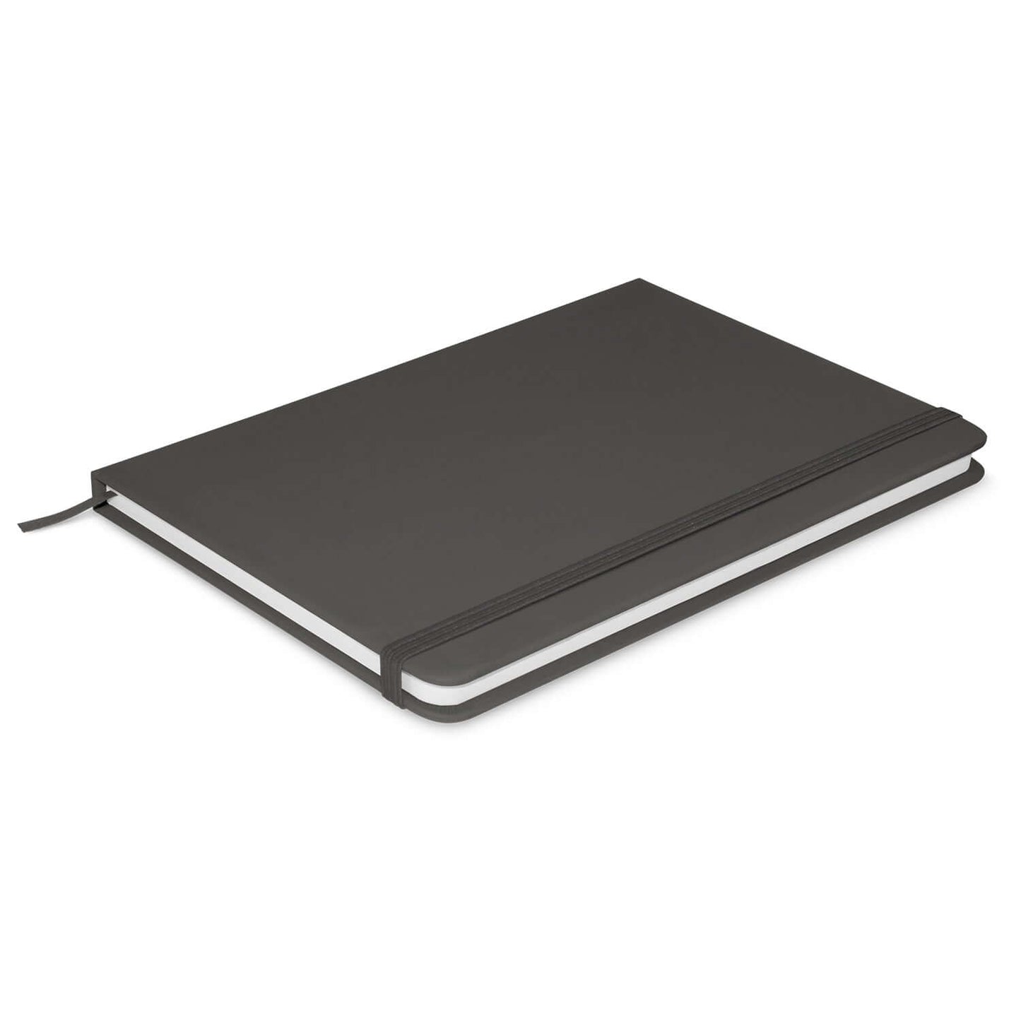 Omega Notebook with durable PU cover, elastic closure, and bookmark ribbon, perfect as a corporate gift.