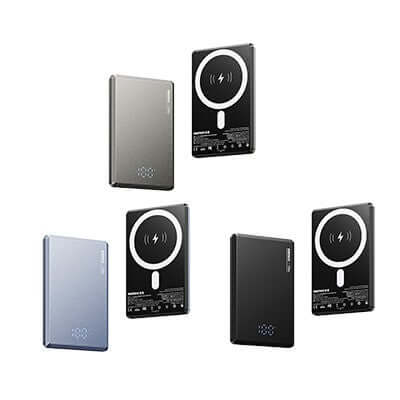 Remax RPP-107 Magnetic Wireless Charging Powerbank in various colors and designs, ideal as a corporate gift.