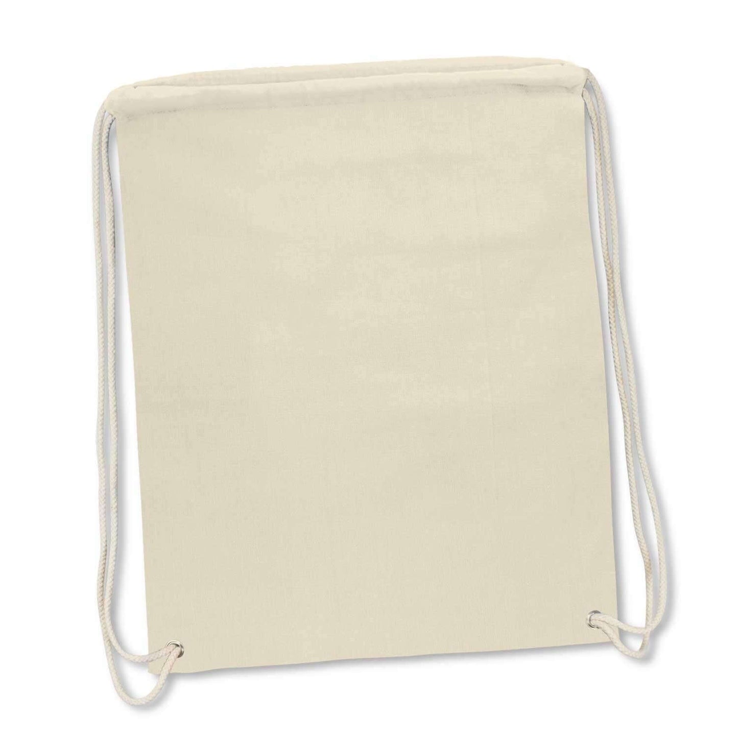Brazil Cotton Drawstring Backpack in neutral color with durable drawstrings and metal eyelets, perfect for corporate gifts.