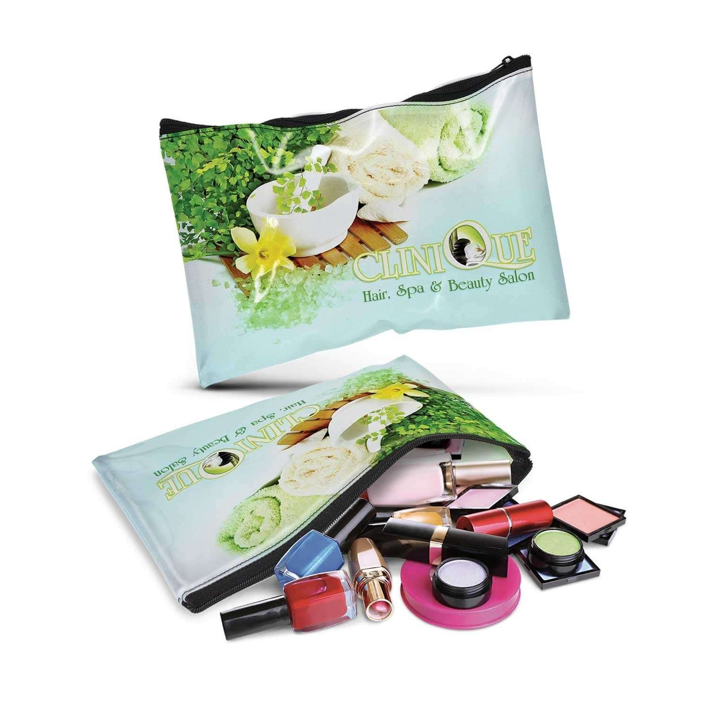 Madonna Cosmetic Bag - Medium displayed with various cosmetics, ideal for corporate gift.