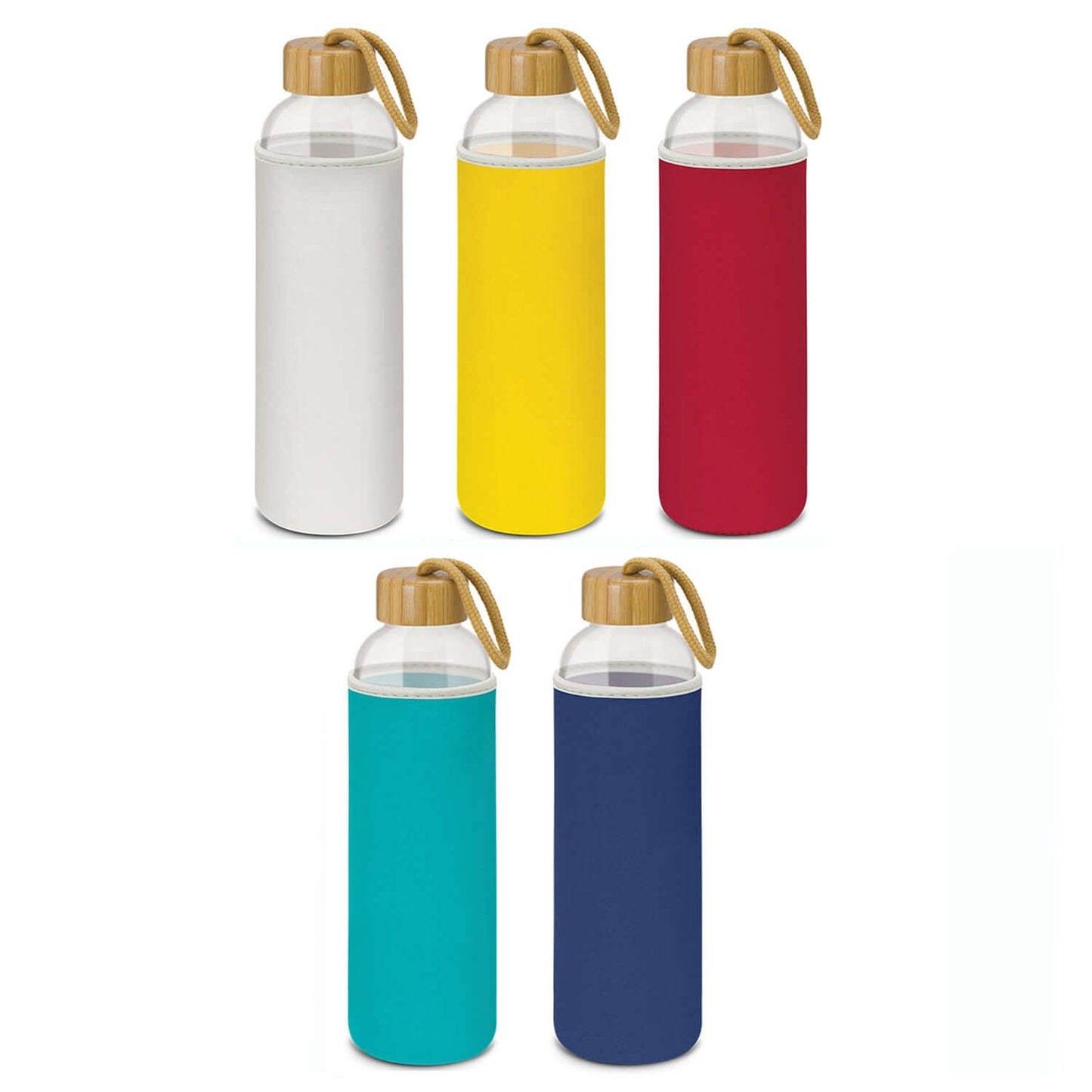 Eden Glass Bottle with Neoprene Sleeve in multiple colors, ideal for a corporate gift.