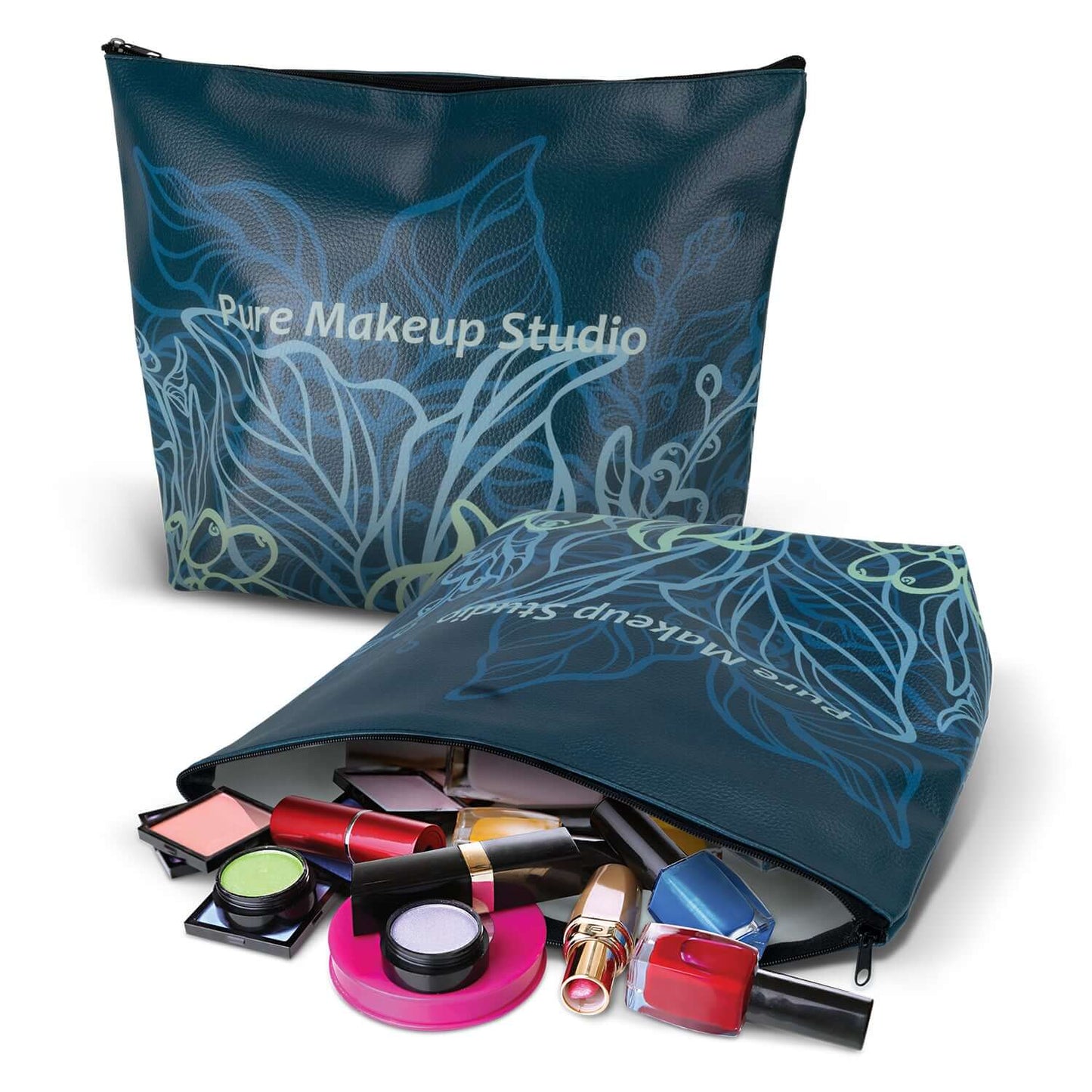 Belle Cosmetic Bag - Large filled with cosmetics, stylish promotional corporate gift accessory.