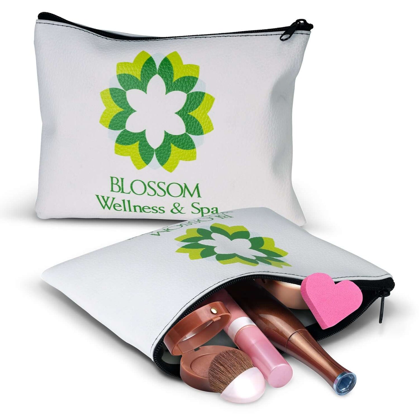 Flora Cosmetic Bag - Small with makeup essentials, ideal for corporate gifts from Blossom Wellness & Spa.