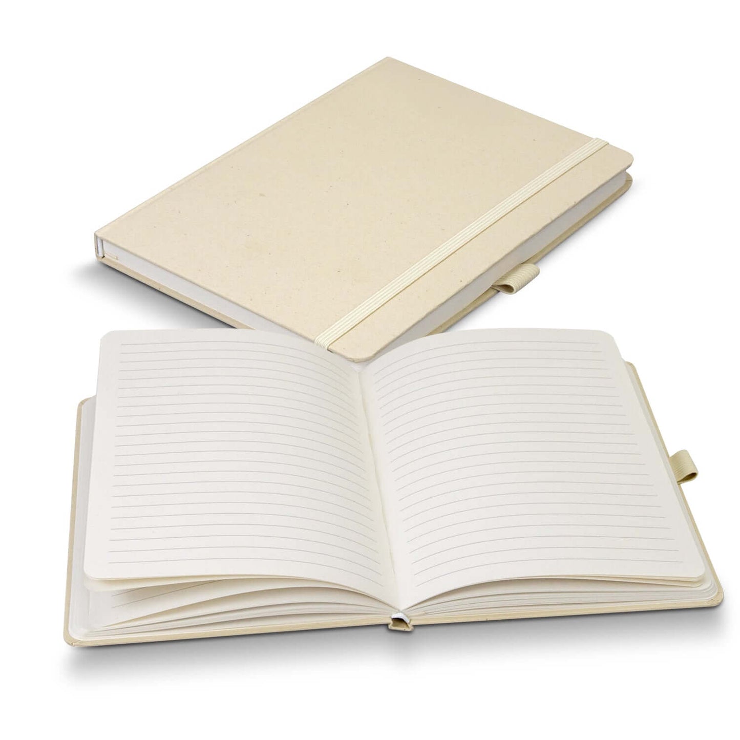 Terra Recycled Paper Hard Cover Notebook showcasing open lined pages and eco-friendly cover design.