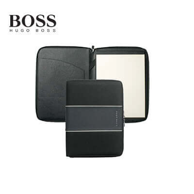 Hugo Boss Conference Folder A4 Gear Blue displayed open and closed, perfect for corporate gifting and professional use.