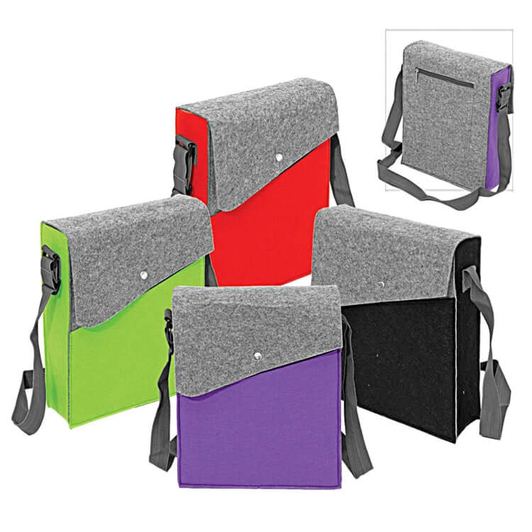 Felt Sling Bag collection in four colors: black, green, red, and purple, perfect as corporate gift.