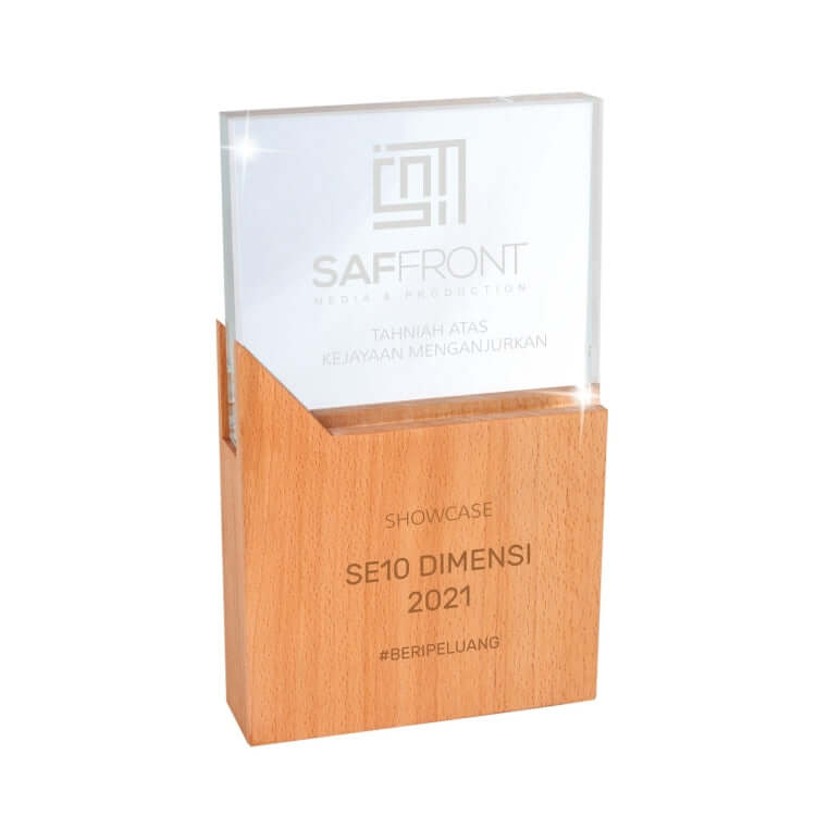 Rectangular Crystal Award with Wooden Stand Corporate Gifts Singapore