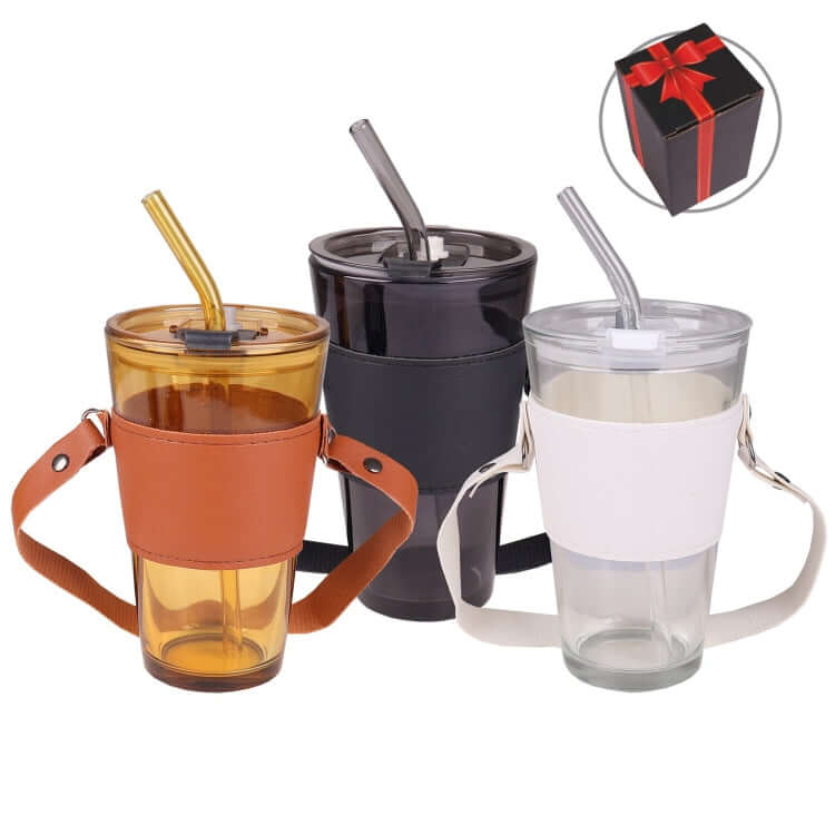 Glass Tumbler with Straw and Strap Corporate Gifts Singapore