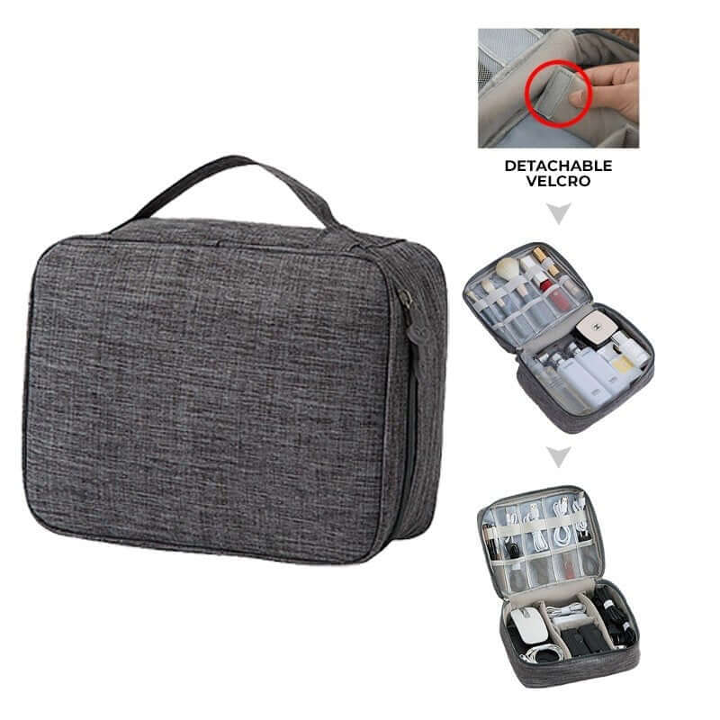 Travel Gadget Large Capacity Organizer Pouch with detachable velcro and padded compartments for gadgets.