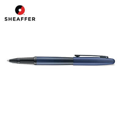 Sheaffer Matte Blue Rollerball Pen with Matte Black Trims on a white background, perfect for corporate gifts.
