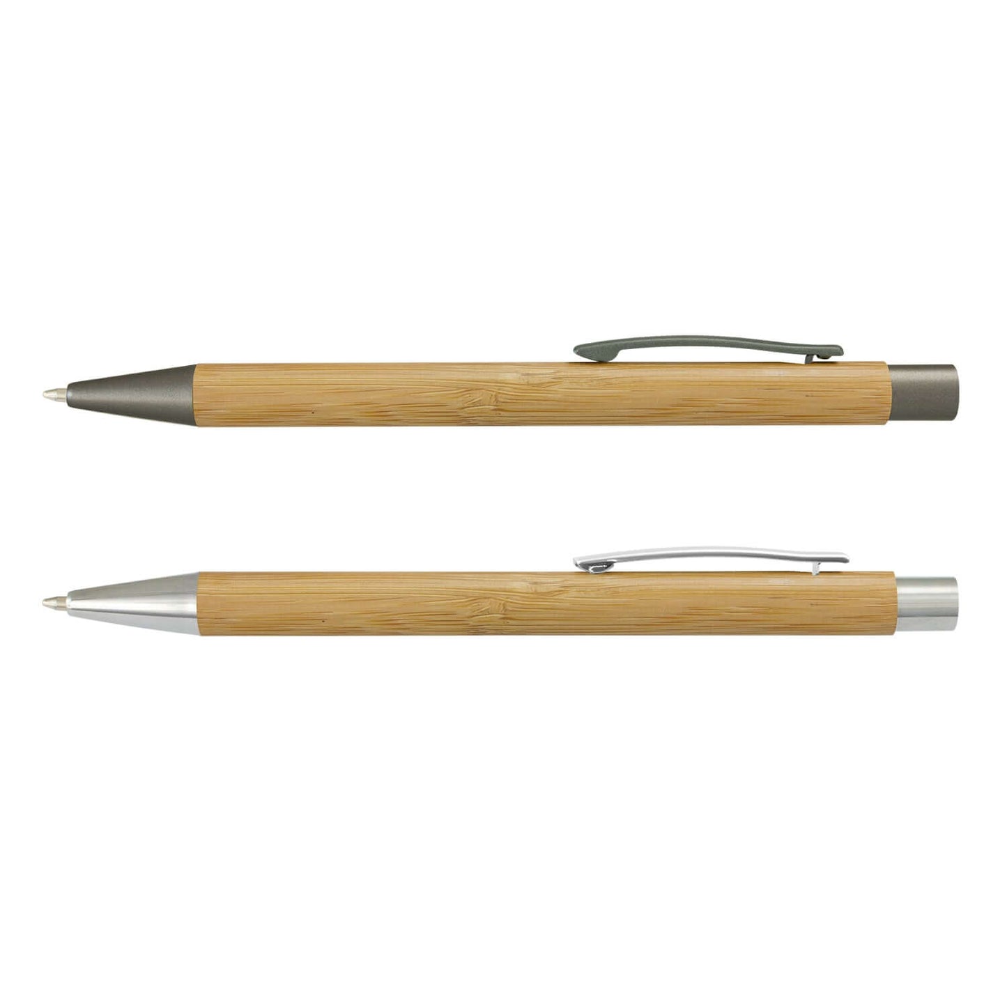 Lancer Bamboo Pen with shiny chrome and painted gunmetal accents, eco-friendly corporate gift for sustainable writing.
