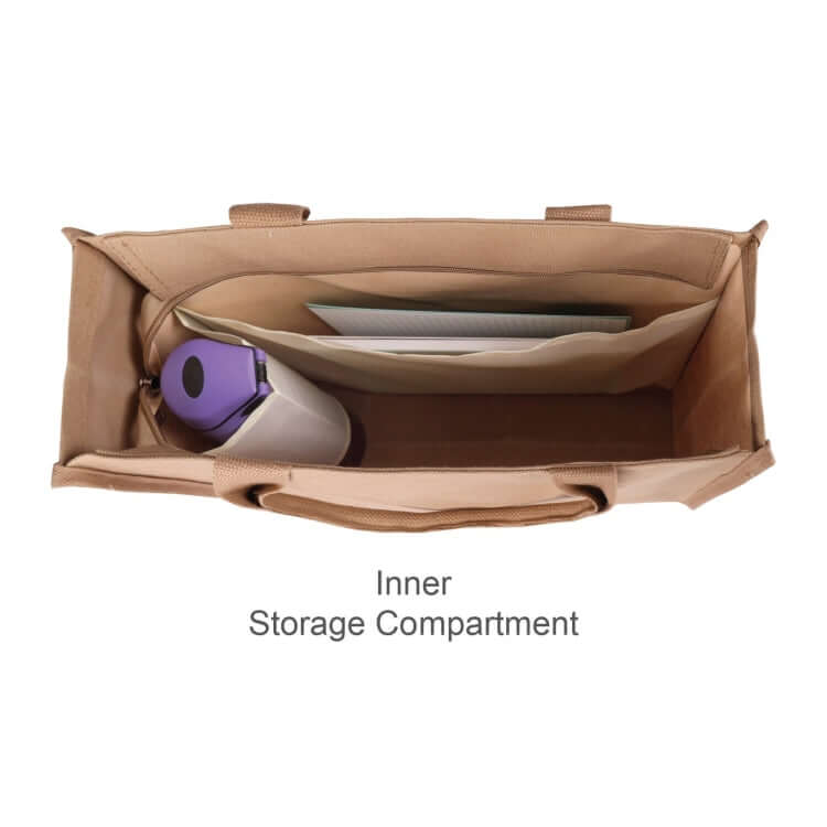 Canvas Tote Bag with Inner Compartment showing inner storage features and compartments for organization.