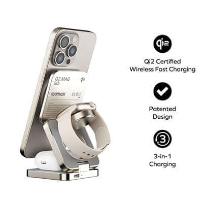 Momax Q2.Mag 3-in-1 Foldable Qi2 15W Magnetic Wireless Charging Stand Corporate Gifts Singapore
