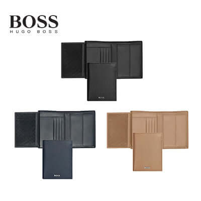 Hugo Boss Money wallet Vertical flap Classic Grained in black and brown leather, perfect corporate gift.