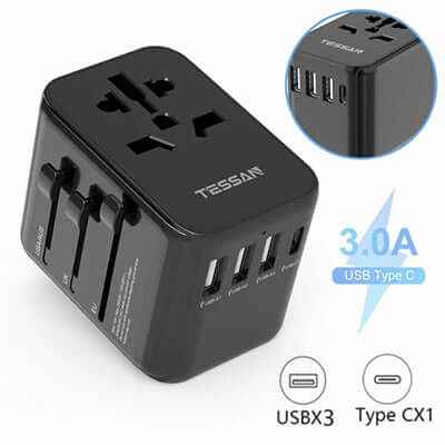 TESSAN 17W Travel Charger with 3 USB and 1 Type C, compact travel charger for multiple devices.