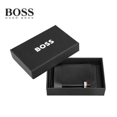 Hugo Boss Magnet Mobile Card Holder Iconic Black presented in elegant packaging with BOSS logo.