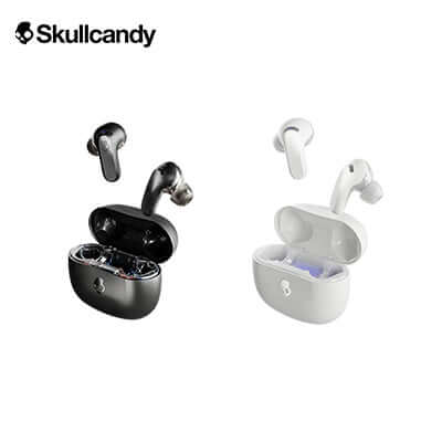 Skullcandy Rail® ANC True Wireless In-Ear Earbuds in black and white charging case. Ideal corporate gift.