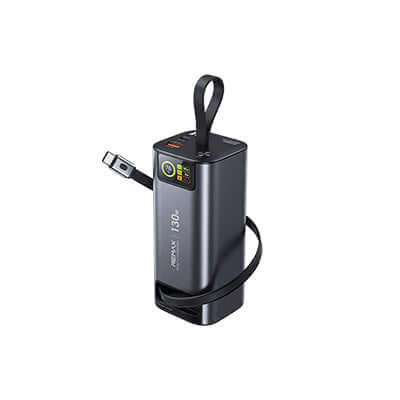 Remax FP-111 130W Fast Charging Powerbank with Retractable C Cable for efficient and stylish charging.