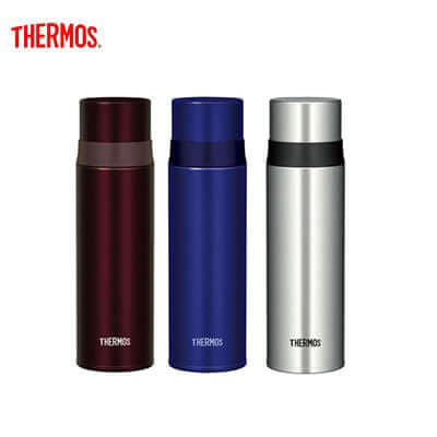 Thermos FFM-500 Bottle with Cup in three colors: maroon, blue, and silver for corporate gifts