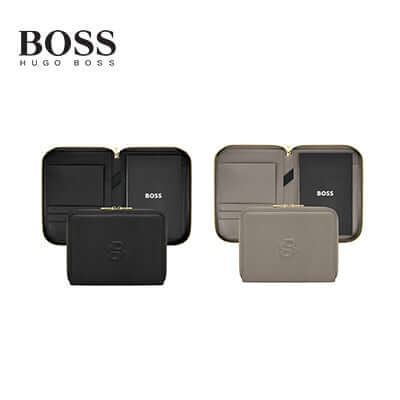 Hugo Boss Conference Folder A5 Signature in black and beige with Double B logo, ideal corporate gift for professionals.