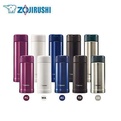 ZOJIRUSHI Stainless Thermal Flask SM-AGE collection showcasing multiple color options for corporate gifts.