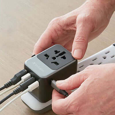 Verbatim 32122 Universal Travel Adapter 28W with multiple device connections for global travelers.