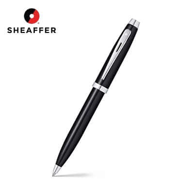 Sheaffer Gift Set 100 Ballpoint Pen with Leather Notebook Jacket in sleek black design. Perfect for corporate gifts.