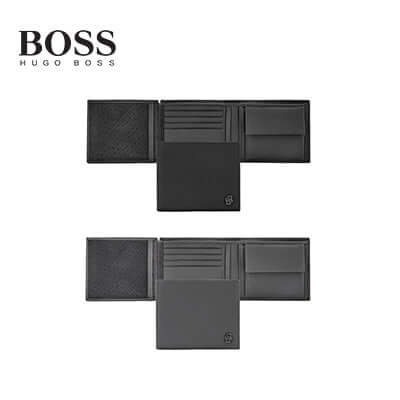 Hugo Boss Money Wallet with Flap Double B Saffiano showing interior compartments and card slots.