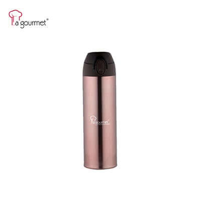 La Gourmet Amber 0.5L Thermal One Touch Tumbler in rose gold, perfect for hot or cold beverages.