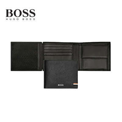 Hugo Boss Money Wallet with Flap Iconic Black showcasing premium leather and BOSS logo, ideal as a Corporate Gift.