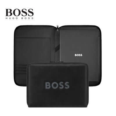 Hugo Boss Conference Folder Zip A4 Boss Cut Out featuring a graphic BOSS logo and contrast mesh fabric.