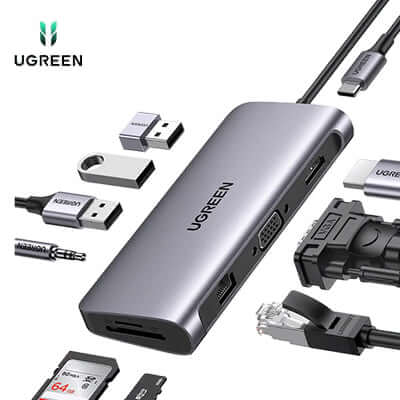 UGREEN 10-in-1 4K HDMI USB C Hub with multiple ports for seamless connectivity and fast charging.