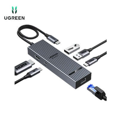 UGREEN Revodok 6-IN-1 USB-C Hub Ethernet, 4K@60Hz HDMI Display with multiple USB connections.