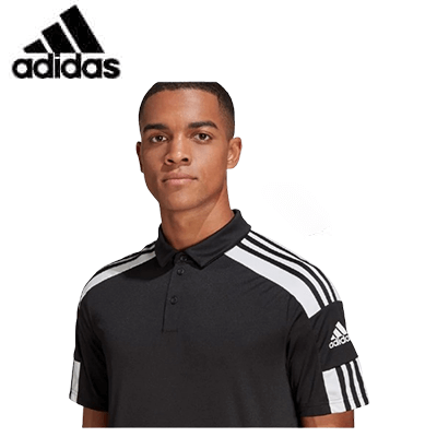Adidas Squadra 21 Short Sleeve Polo worn by a model, showcasing a stylish and functional athletic design.