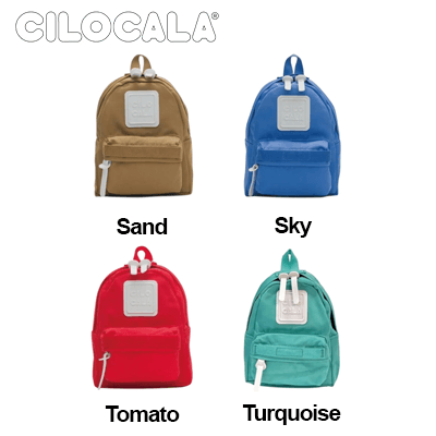 Cilocala Regular Backpack X-Small in Sand, Sky, Tomato, and Turquoise colors, perfect for corporate gifts.