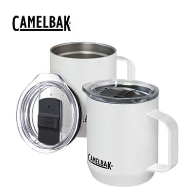 Camelbak Horizon Vacuum Camp Mug with clear lid and dual handle, perfect for outdoor adventures, a great corporate gift Singapore.