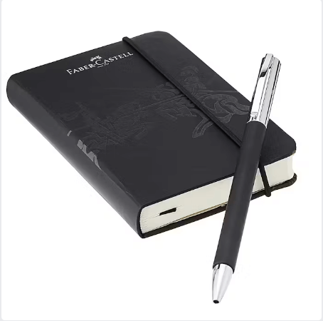 Faber Castell Notebook and Pen Set with sleek design, ideal for corporate gift, featuring classic black notebook and elegant pen.