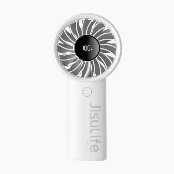 JisuLife Handheld Fan Life4 showing modern design and digital display for adjustable speed settings.