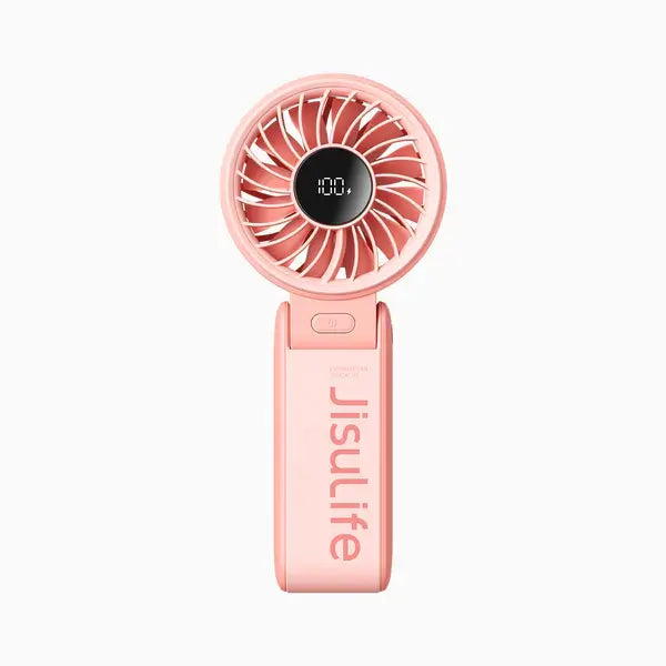 JisuLife Handheld Fan Life7 in pink with digital display, perfect for cooling needs and corporate gift Singapore.
