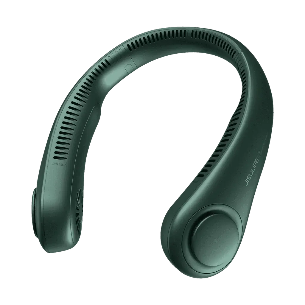 JisuLife Neck Fan Life3 in green color showcasing sleek design and air outlets for cooling.