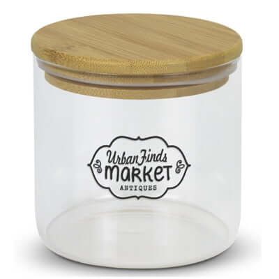 Round Storage Canister Large with natural bamboo lid, perfect for corporate gift and elegant home storage.