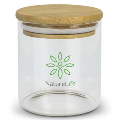 Round Storage Canister Small with bamboo lid, perfect for corporate gift and stylish home storage.