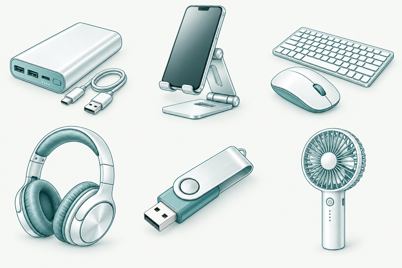 Power bank and charging cable illustration for custom corporate gifts