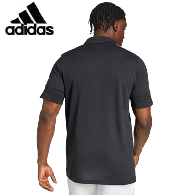Back view of a man wearing the Adidas Squadra25 Cotton Polo Shirt in black, showcasing its stylish design.