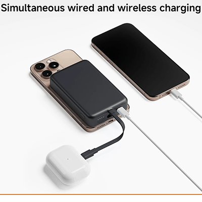 Xiaomi 33W Magnetic Power Bank 10000mAh (Integrated Cable) charging two devices simultaneously